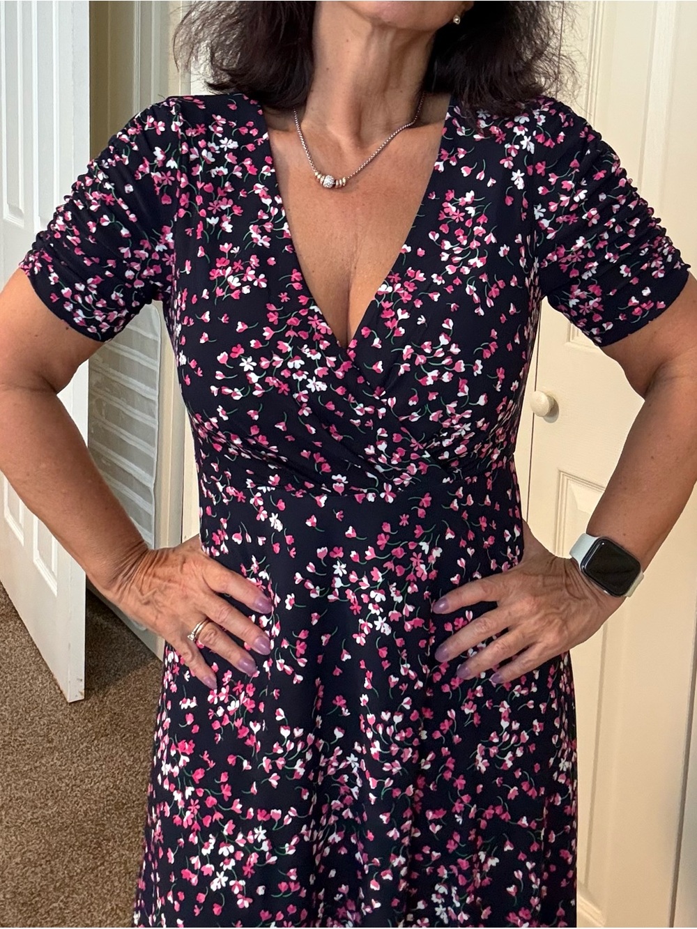 Tommy Hilfiger Navy blue Midi Dress with Pink & White Floral Print